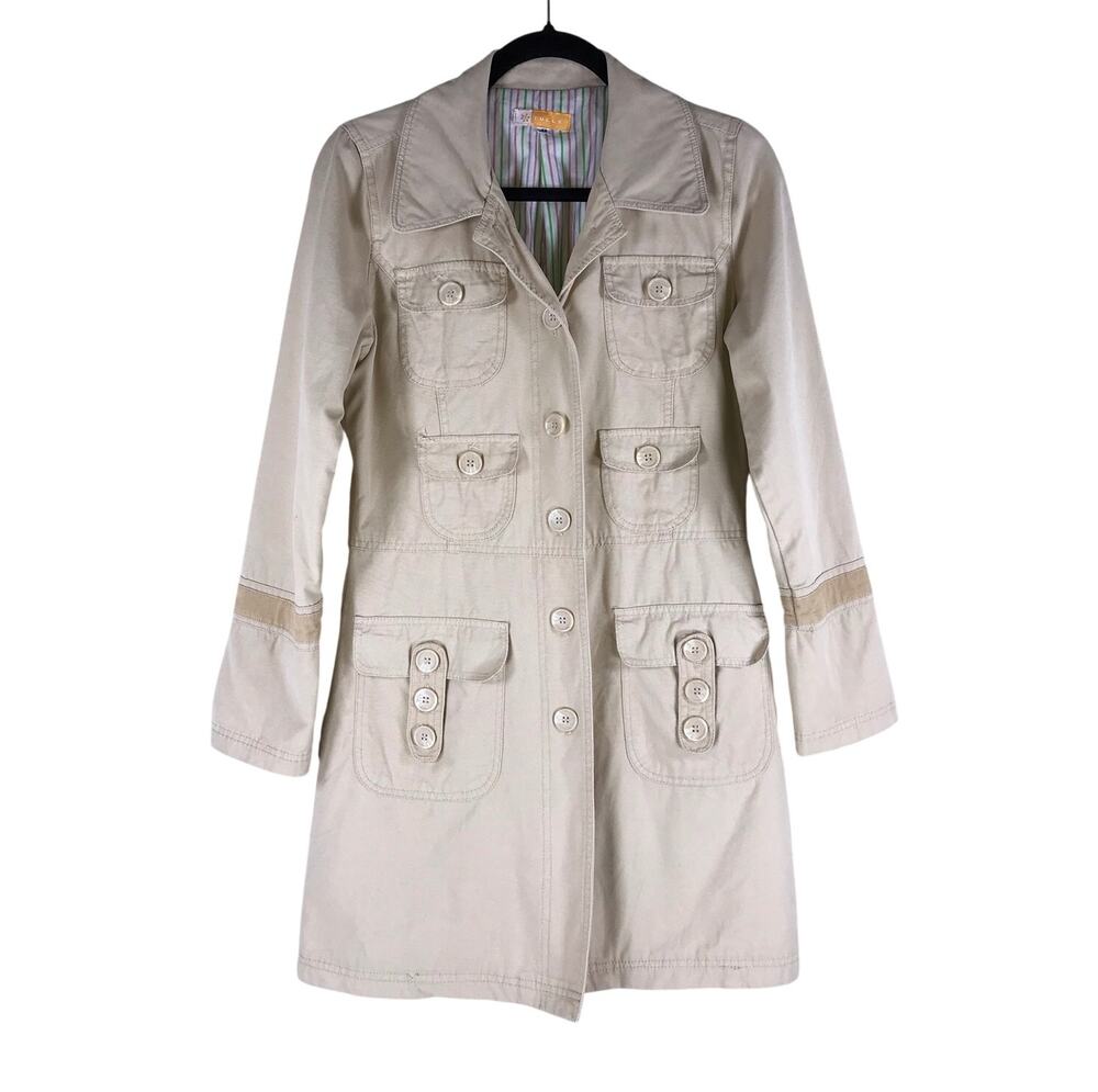 Tulle Trench Coat Women’s Medium Khaki Utility Cargo Cotton Vintage Inspired